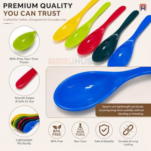 Image of MaruHub 10Pcs Mini Plastic Spoons for Masala Jar, Multicolor Reusable Kitchen Spice Condiment Scoops, Small Baby Food & Candy Spoon Set, Non-Toxic BPA-Free Spoons for Home & Cooking (8 x 2 cm)
