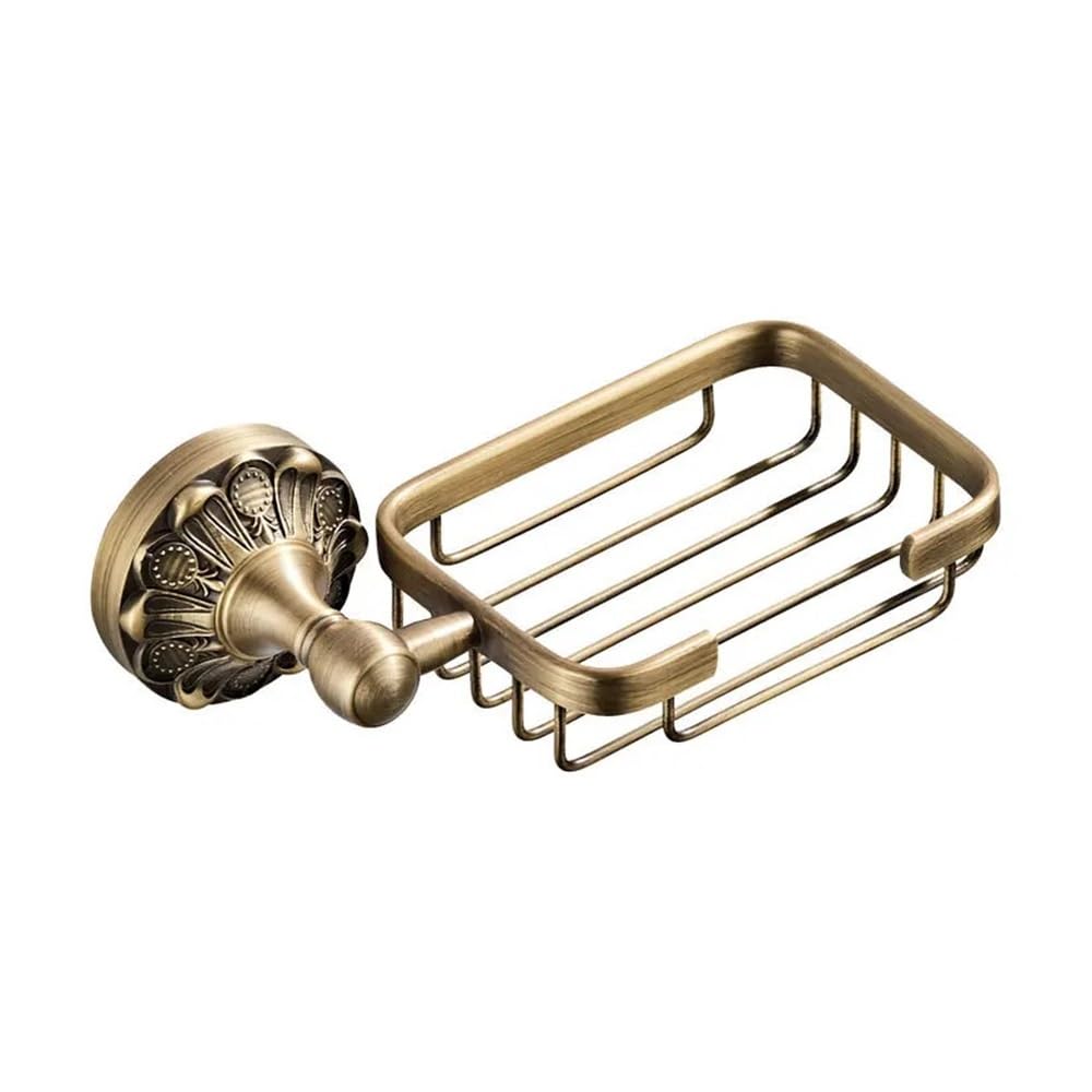 Haoxueli Soap Basket For Retro Decoration Users Antique Brass Wall Mounted Bathroom Hardware Set Towel Rack Tissue Holder Hook And Cup For Neat Toiletries Storage(Soap Basket)