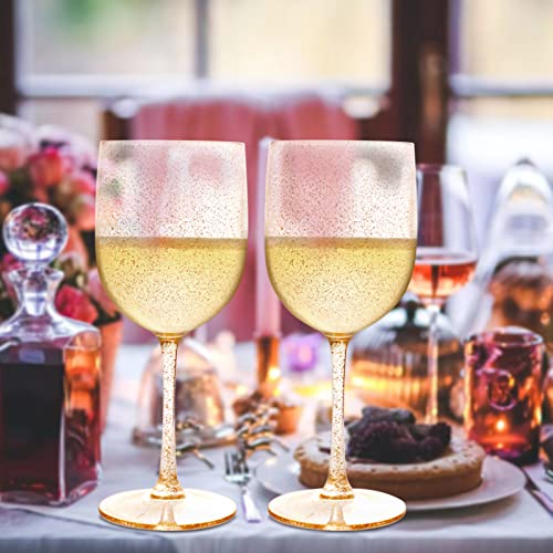 Qianqueyue 8Pack Plastic Wine Glasses Shatterproof Elegant Design |Plastic Stemless Wine Glasses Gold Gliiter |Unbreakable 16Oz Hard Plastic Wine Glasses/Set Of 8 Gold Gliiter Champagne Glasses #TOP7