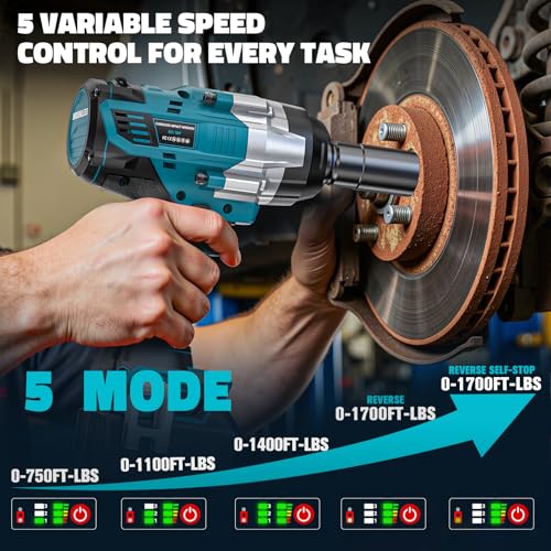 Cordless Impact Wrench 1/2 inch for Makita Battery: 1700FT-LBS High Torque Impact Wrench Heavy Duty Tool - Brushless Electric Impact Gun Includes LED Work Light with 6 Sockets