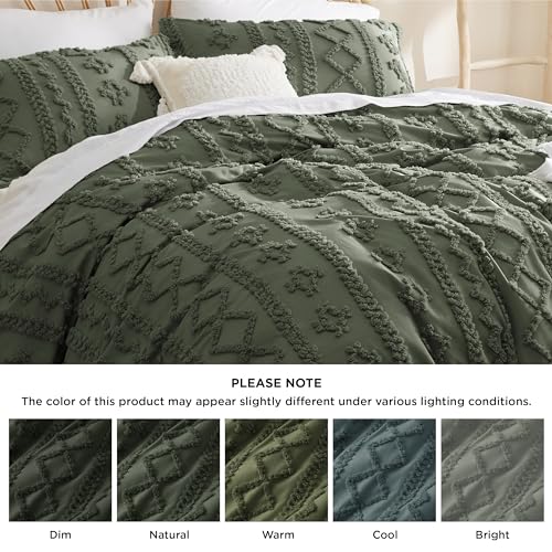Image of Bedsure Boho Twin Duvet Cover, Soft & Comfortable Elegant Design Boho Bedding for Decoration, Machine Washable Comforter Cover for All Seasons,Includes 1 Duvet Cover & 1 Pillow Sham,Olive Green