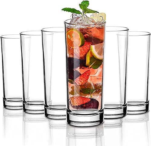 Image of bellemax 300 ML Premium Juice Glasses Drinking Glasses,Highball Lead-Free Glasses,Tumblers for Water,Juice,Beer,Cocktail and Mixed Drinks - 6 Pieces,Transparent (BM-04)