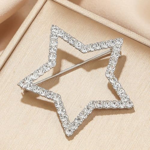 Image of Full Crystal Love Heart Brooch Pin Shining Rhinestone Hallow Heart Lucky Star Lapel Pin Sparkling Heart Pin Dainty Star Brooch Christmas Valentine's Day Gift Women Girls Wedding Party Ceremony Clothes Accessories