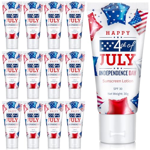 Image of 12 Pcs Mini Sunscreen Bulk for Summer Travel Size Spf 30 Water Resistant Sunscreen Lotion Bulk for Thank You Gifts Hawaiian Wedding Bridal Party Favors for Pool Wedding(Independence Day)