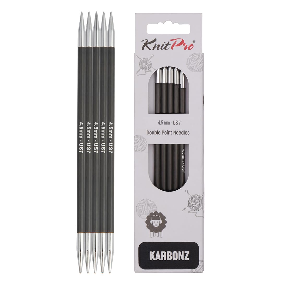 KnitPro Karbonz Double Pointed Needles 6"(15cm) | US Size 7 (4.5mm)