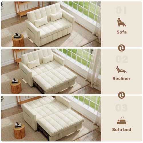 Image of Nebuaegis Sleeper Sofa Bed,3-in-1 Convertible Pull Out Couch with Adjustable Backrest for Living Room,Loveseat Sofa Bed with Side Pockets,Easy Assembly,Beige,1 PCS