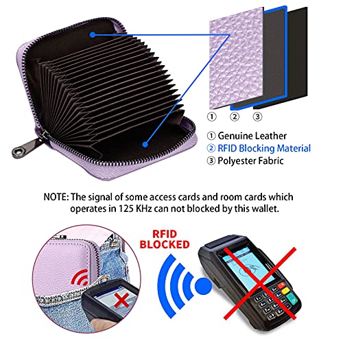 Image of 20 Card Solts Credit Card Holder RFID Blocking Genuine Leather Wallet for Women or Men Accordion style with zipper (purple)