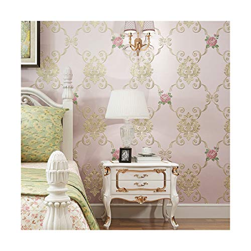 T-QZZQ Jane Europe 3D de tres dimensiones refinado dormitorio sala de estar wallpaper cóncavo tallado europeo pastoral cálido no tejido wallpaper, rosa