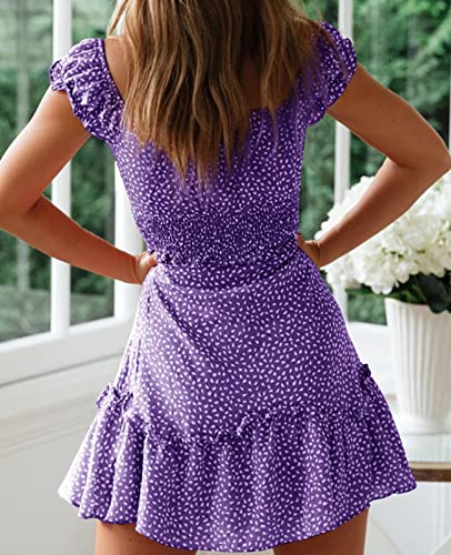 Image of Womens Summer Sundress Ruffle Sleeve Sweetheart Neck Print Mini Dress