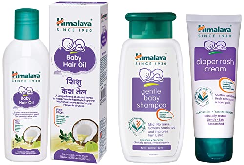 Image of Himalaya Gentle Baby Shampoo (200ml) & Baby Hair Oil 200ml & Diaper Rash Cream,100gm