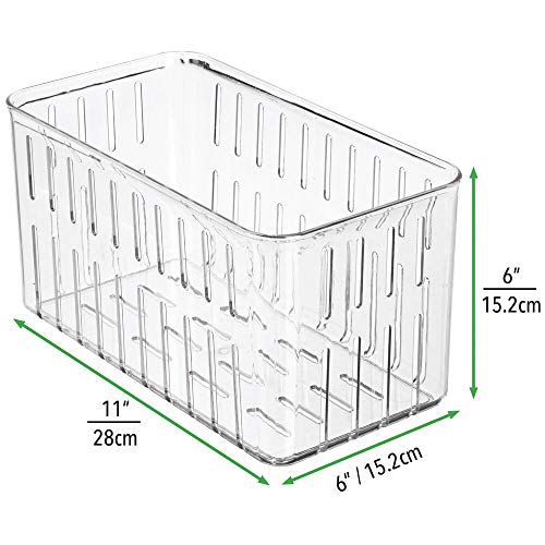 mDesign Plastic Kitchen Refrigerator Produce Storage Organizer Bin with Open Vents for Air Circulation - Food Container for Fruit, Vegetables, Lettuce, Cheese, Fresh Herbs, Snacks - M, 4 Pack - Clear