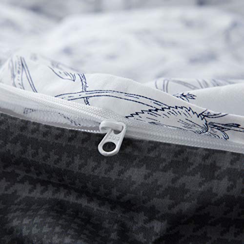 image for ATsense Duvet Cover Queen, 100% Cotton, Blue Floral, Bloom Pattern, 3-