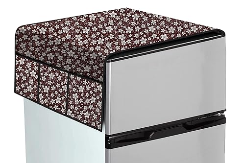 Image of The Furnishing Tree Fridge Top Cover Compatible for Samsung RT37C4512BX /HL, 322 LTR WxL 65x111 in CM Floral Pattern Brown White