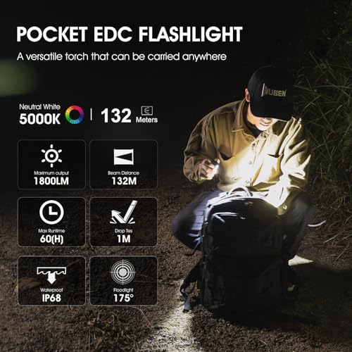 Image of WUBEN E7 EDC Flashlight, 1800 Rechargeable Lumens Mini Flashlight, Super Bright Small Flashlight, 6 Modes IP68 Built-in Waterproof Handheld Flash Light for Emergencies Camping Hiking
