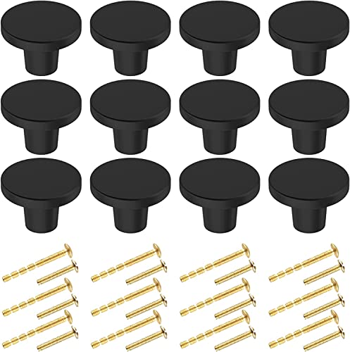 BIGLUFU 12 Pcs Brass Drawer Knobs, 1"/25mm Round Kitchen Cabinet Knobs, Furniture Door Handles Cupboard Pulls with Screws