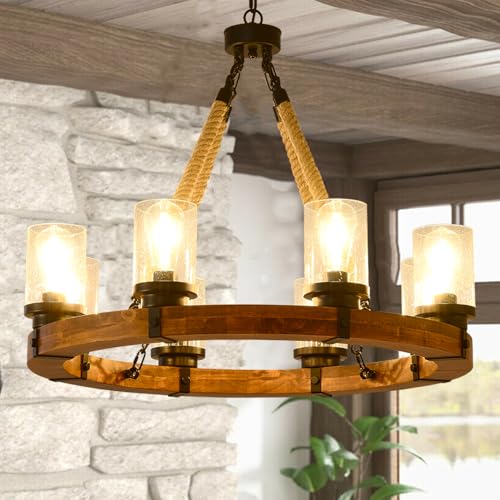 Zsebisu Rustic 8 Light Wagon Wheel Chandelier,Kitchen Chandelier with Seeded