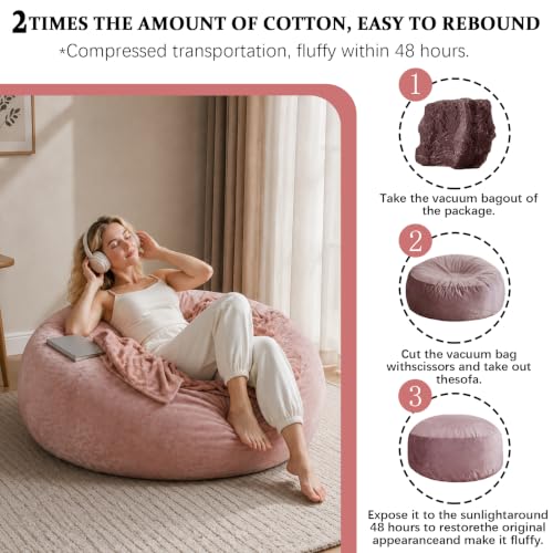 Image of Extra Large Bean Bag Chairs for Adults,5FT,Bean Bags with Filler Included,Memory Foam Chair,Soft and Comfortable Jumbo Bean Bag,Leisure Chair Suitable for Bedroom and Balcony Dormitory (Pink, 5 Foot)