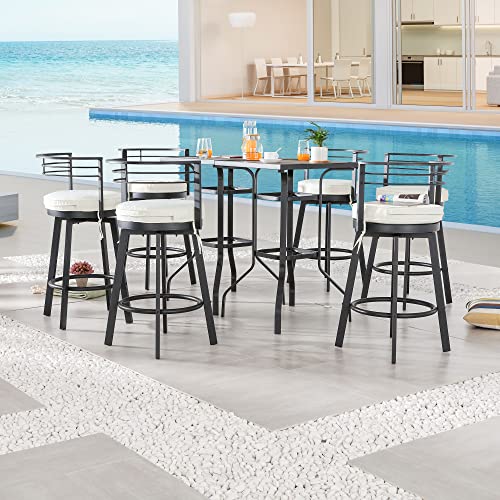 Image of LOKATSE HOME 6 Pieces Outdoor Swivel Bar Stools Patio Height Metal Chairs with Cushion, Beige