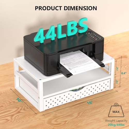 Image of WALI Desk Organizer with Drawer，Computer Monitor Stand with Storage, Desk Organizers and Accessories for Computer, Printer, Laptop Riser for Home Office Supplies, (PTT005-W), 1 Pack, White