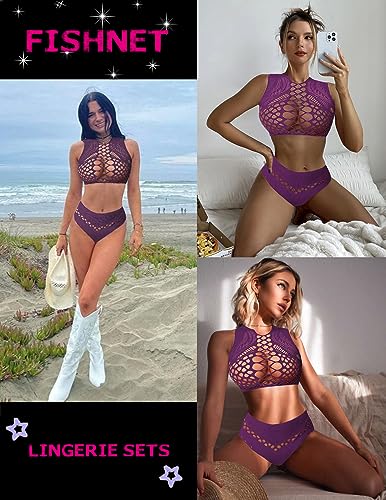 Image of Avidlove Womens Fishnet Lingerie for Women Sexy Two Piece Lingerie Set Stripper Outfit