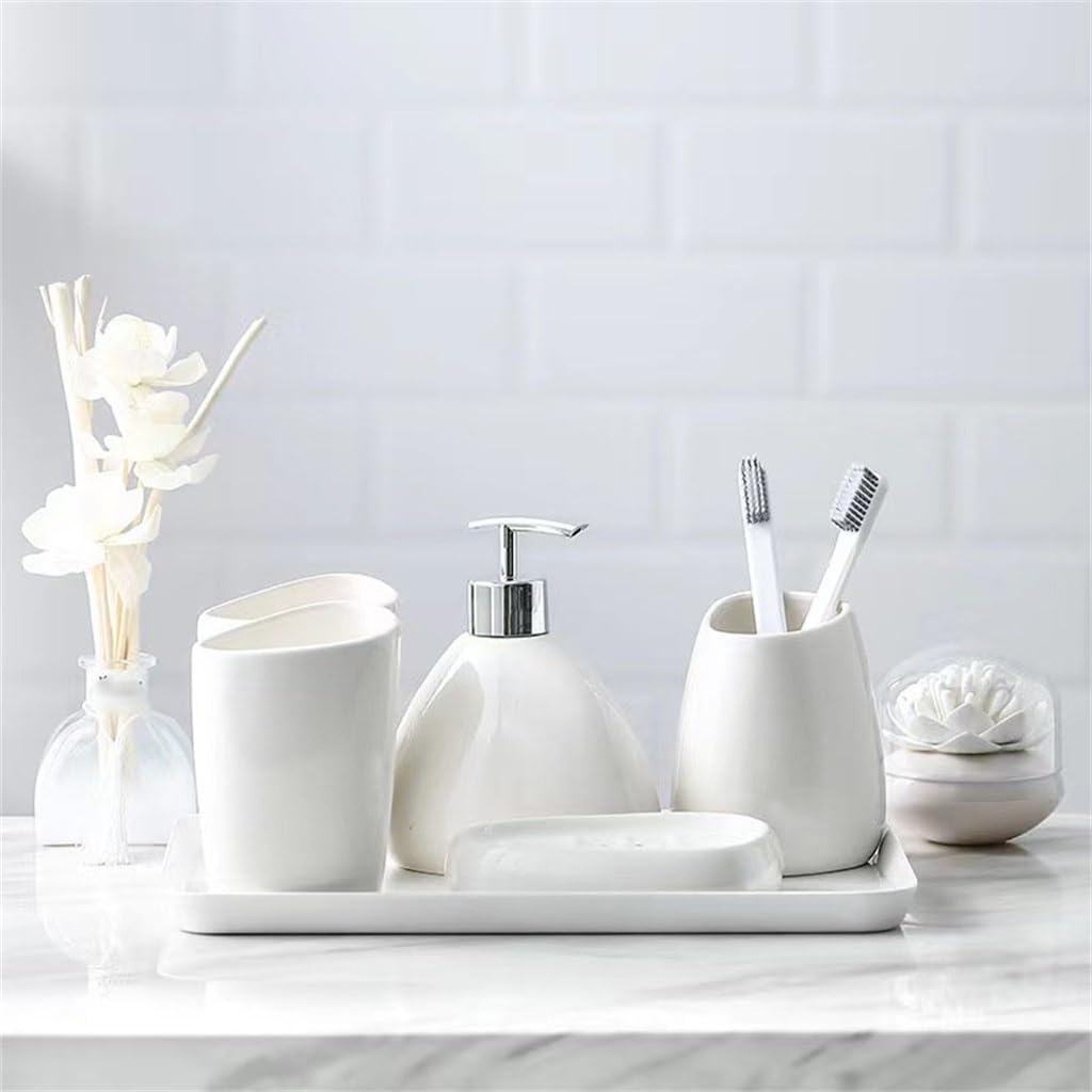 White Ceramic Toiletry Set Hotel Toiletries Dispenser Lotion Bottle Mouthwash Cup Toothbrush Holder