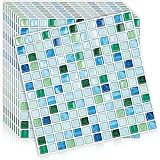 MORCART タイルシール 防水 耐熱 キッチン 洗面所 トイレ DIY 家具やアイテムの装飾 タイルシート 壁紙シール 3D リメイクシート (25x25cm, 40枚, モザイク・レイクブルー)