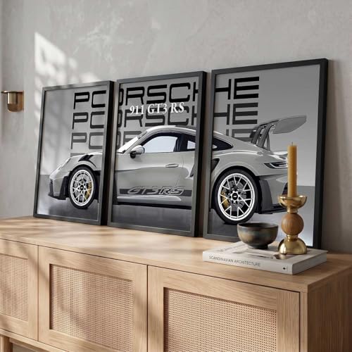 Image of HOTHOUSE Big Porsche Car Framed Posters Gift Items for Boys Room Wall Decoration Bedroom Living Room Office Studio Decor | Car Poster Frame for Wall Decor Set Of 3 Size (10 X 13 inch)