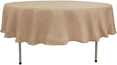 Mantel redondo natural de arpillera sintética de 90 pulgadas para bodas, recepciones, fiestas, eventos, catering