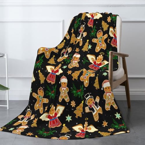 Christmas Gingerbread Man Throw Blanket Fuzzy Soft Cozy Christmas Gingerbread Man Blankets Soft Throws Warm Lightweight Plush Fleece Throw Blanket for Kids Men Women Gift Bed Couch Sofa 50x40
