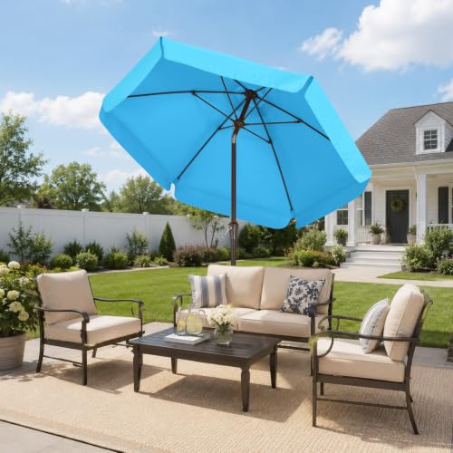 Image of ABCCANOPY 7.5ft Scalloped Patio Umbrella, Outdoor Table Umbrella with Tilt and Crank, Fiberglass Ribs Deck Umbrella for Patio, Pool, Garden, Picnic (Lake)