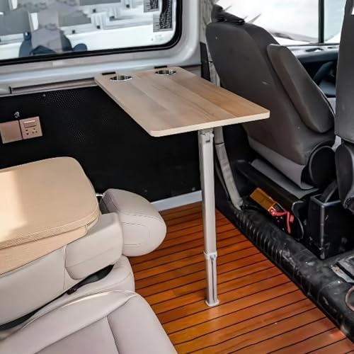 Yellow RV Folding Wall-Mount Table, Space-Saving Dining Table with 2 Cup Holders for Campers & Motorhomes, Portable and Sturdy Design for Outdoor Use