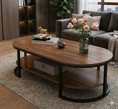 Image of Modern Large Coffee Table Center Table, Beautiful Sofa Table Simple Design - 2 Tier Nesting Coffee Table Living Room Table for Home,& Office (Brown Black)