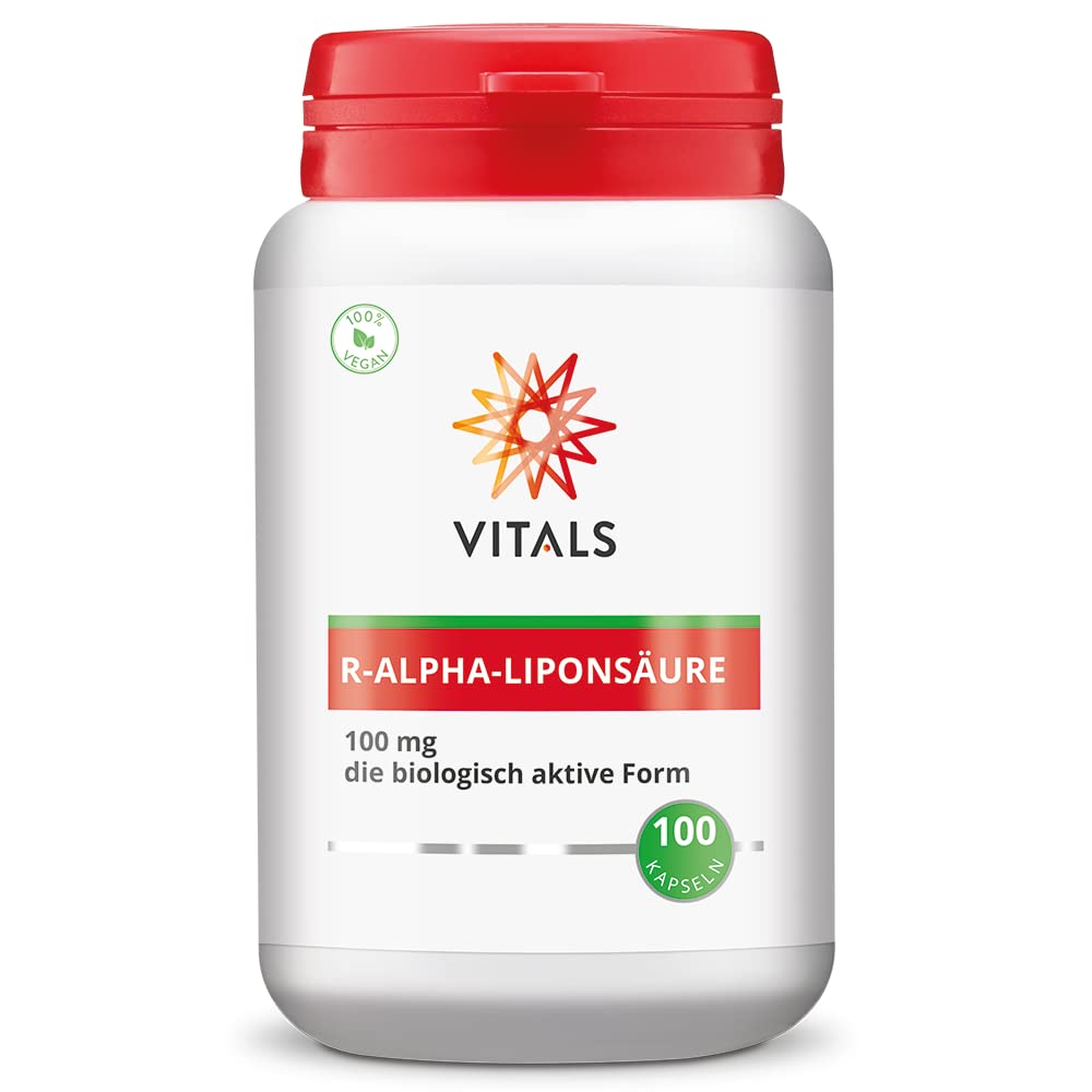 Vitals - R-Alpha-Liponsäure 100 Kapseln mit 100mg der biologisch aktiven Form. Mit Bio-enhanced Natrium-R-Lipoat von GeroNova. Stabil und mit hoher Bioverfügbarkeit.