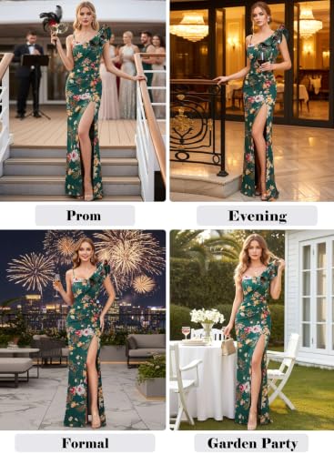 Image of VFSHOW Womens Ruffle One Shoulder Formal Prom Gala Maxi Dress Evening Gown | V Neck, Bodycon, Sexy High Slit, Long Cocktail Wedding Guest Dresses, Party, Bridesmaid