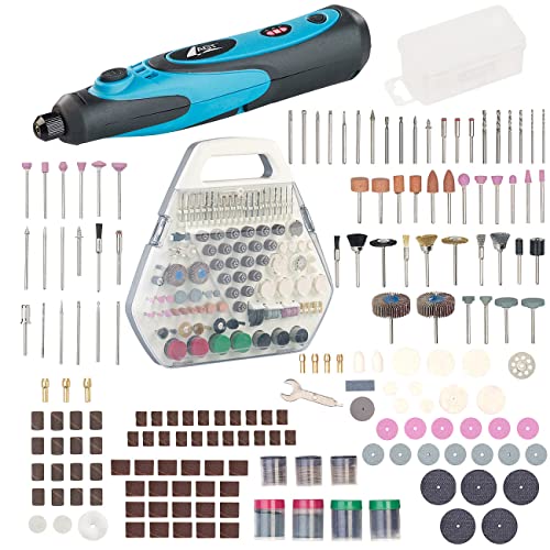 AGT Minibohrer: Akku-Multifunktionswerkzeug mit Sortierkoffer und 340-tlg. Zubehör-Set (Miniwerkzeug, Schleifgerät, Schleifscheiben)