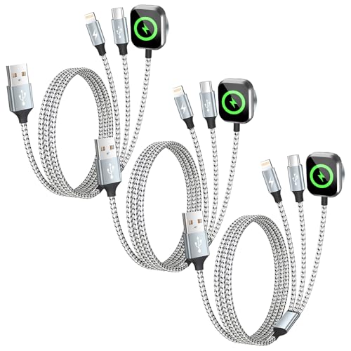 Image of Travel Essentials 3in1 Multi Charging Cable for iPhone Watch Charger,USB A to Type C /IP /iWatch Charger, Charging Cords for Multiple Devices Compatible with iWatch Series&iPhone 16-12 5FT