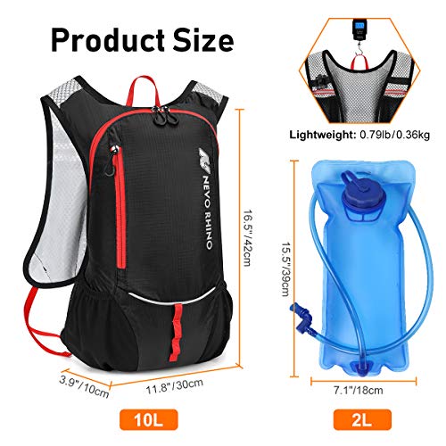 NEVO Rhino Hydration Backpack Pack with 3l/2l Water Bladder for Hiking Running Cycling Climbing Skiing,Insulated, Big Waist Bags (Black Nylon with EVA 2l Bladder, 2 Lite EVA Bladder)
