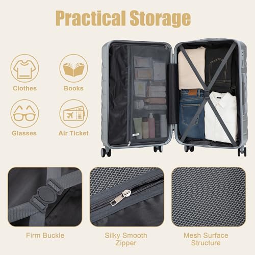 Image of 28 Inch ABS Hard Shell Large Luggage With Combination Lock and Side Hooks, Sliver