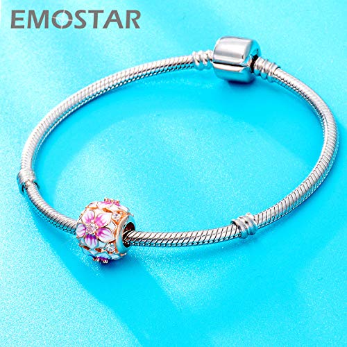 Flowers and Clover Charms fits European Valentiens Bracelet, Rose Gold Magnolia Rose Flower Charm, Shamrock,Sparkling Snowflake, Daisy Cherry Blossom in 925 Sterling Silver, Gifts for St Patrick's Day2