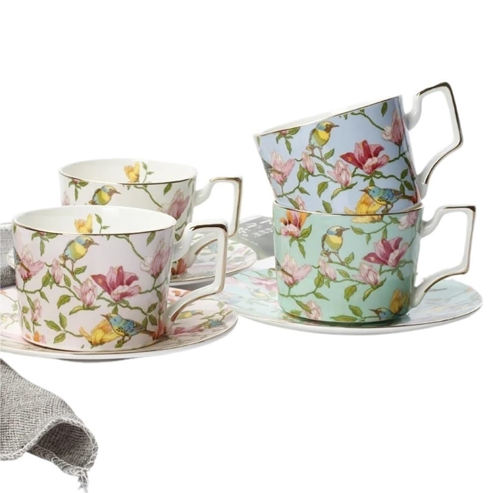 Tazas de café grandes de cerámica, Juego de taza café y platillo porcelana (cerámica, 270 ml, 4 unidades), multicolor(Green)