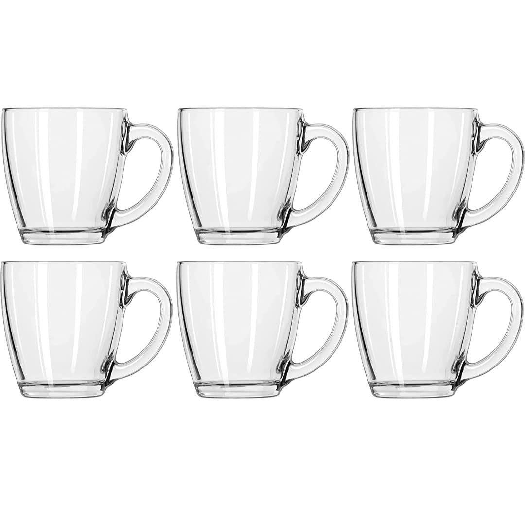 KiKiluxxa Transparent Square Shape Glass Coffee Mugs Set of 6 with Handle | 185ml Clear Glass Cups for Hot Beverages, Green Tea & Coffee