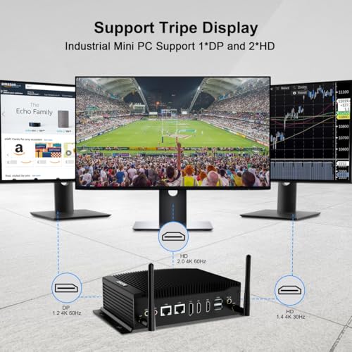 Image of BASOARO Fanless PC, Industrial Mini PC Core i7 10510U, 64GB RAM 512GB SSD, Gigabit Ethernet, 2 RS232 COM, 2HD DP Triple Display, 6 USB, Dual Band WiFi, BT, Micro Computer Win 11 Pro
