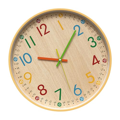Horloge murale à mouvement silencieux et grains de bois pour salon et bureau à piles