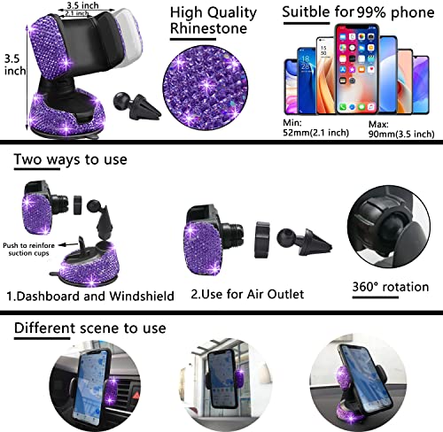 Image of NBTEPEM 27 PCs Purple Violet Bling Car Accessories Set for Women, Steering Wheel Covers Universal Fit 15 Inch, Bling License Plate Frame, Bling Phone Holder, Bling Car Coasters