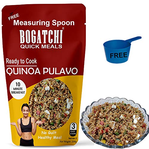 Image of BOGATCHI Quick Meals - Ready to Cook Healthy Quinoa PULAO - 200g , Ready to Eat Meal and Tasty Instant Meal, 100% Natural Ingredients, No Preservatives, No Artificial Flavours & Colours