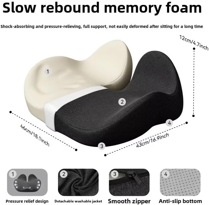 Seat Cushion – Orthopedic Memory Foam Back Relief Pillow for Office Chair, Car & Home, Ergonomic Breathable Woven Design for Long Sitting Comfort, Posture Correction & Pain Relief