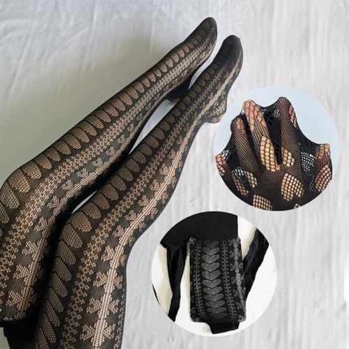 Image of Black Sheer Tights Y2K High Waist Pantyhose with Bows Patterned Stockings for Women