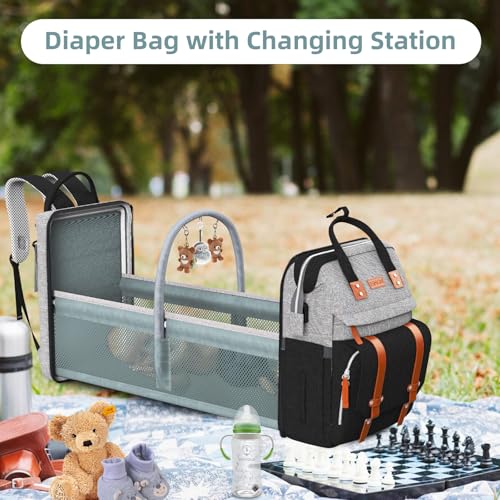 Image of ISMGN Diaper Bag Backpack with Changing Station, Large Diaper Bag, Baby Bag, Multifunctional Diaper Bag, GreyBlack