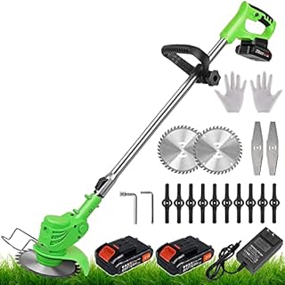 Electric Cordless Weed Wacker, 21V Battery Powered Weed Eater Brush Cutter with 3 Types Blades and 2Pcs 2.0Ah Battery, Lightweight Grass Trimmer Edger Lawn Tool for Yard and Garden