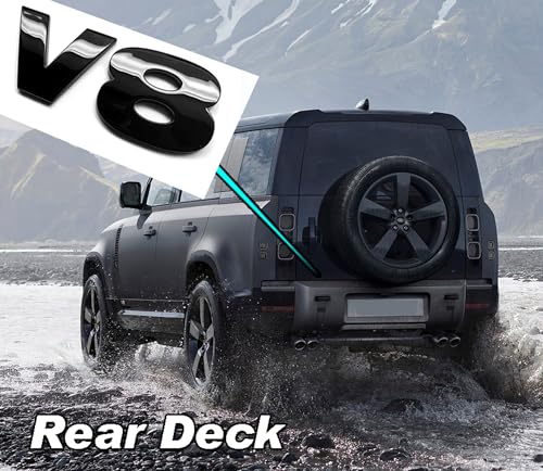 Image of 2pc 3D Gloss Black V8 Badges Emblems with Adhesive Backing fits Range Rover, Land Rover, Trucks, and Cars.